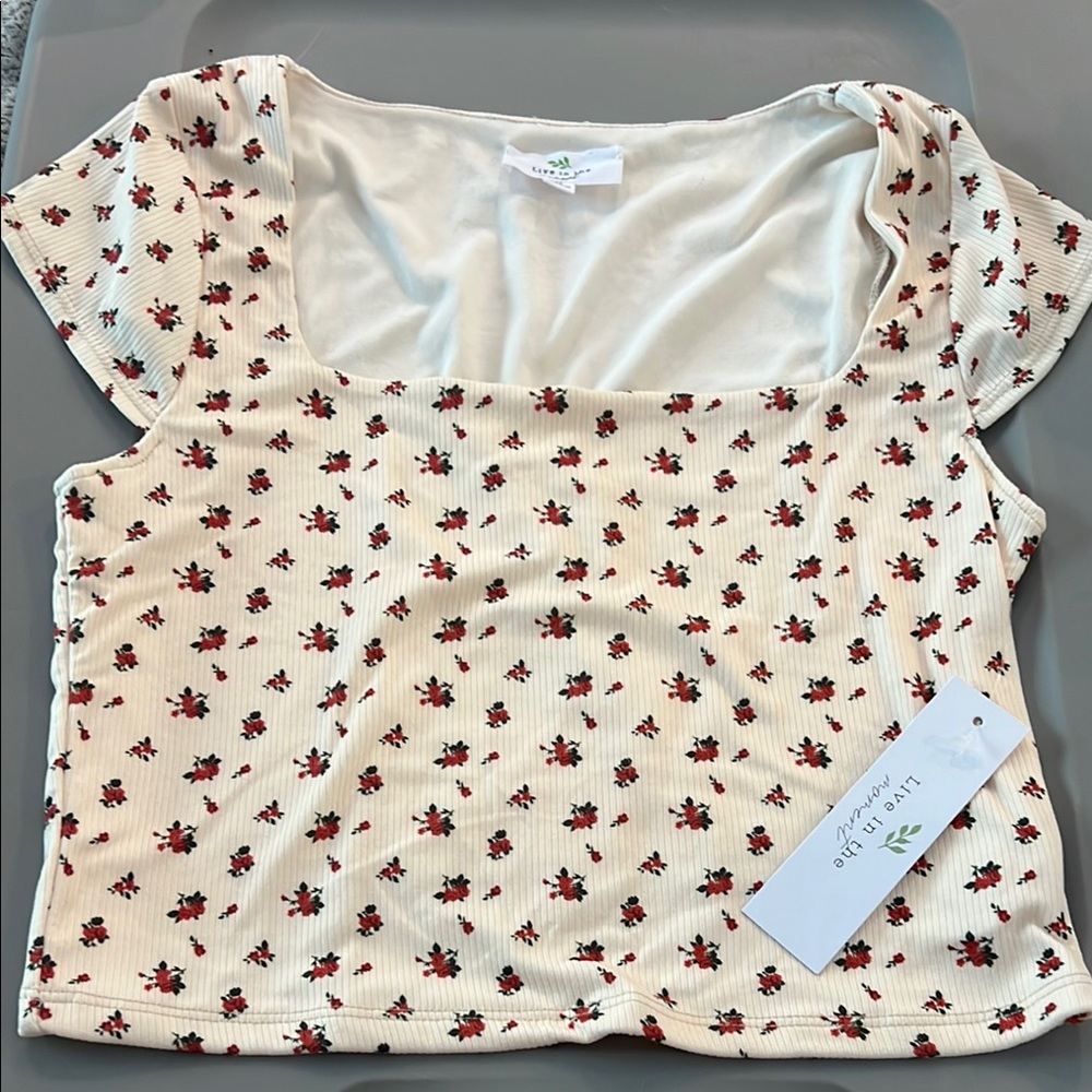 Floral Cream square neck Top